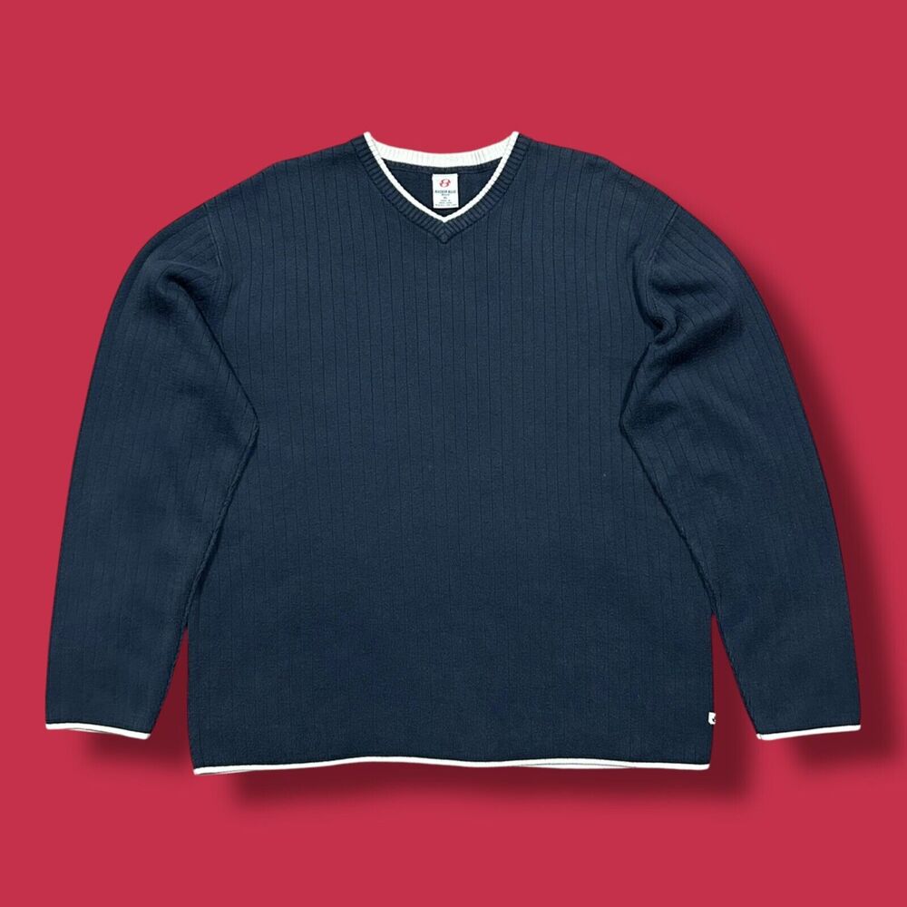 Vintage Anchor Blue y2k Sweater Vneck Pullover Acrylic Cotton Blend Blue Mens XL
